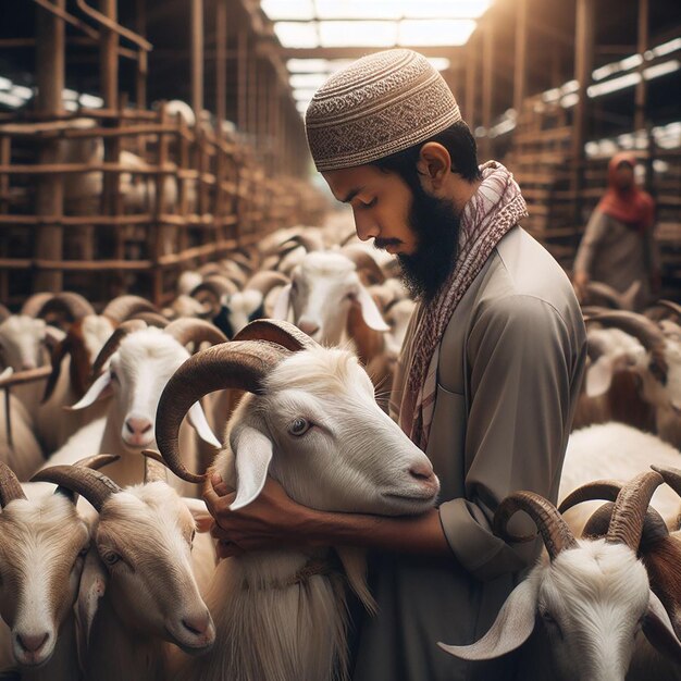 Foto agnello di capra nei mercati degli animali per preparare i sacrifici per l'eid aladha