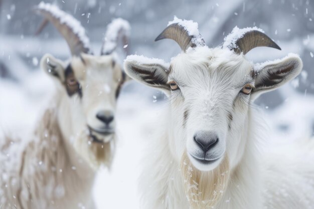 雪の中のヤギ