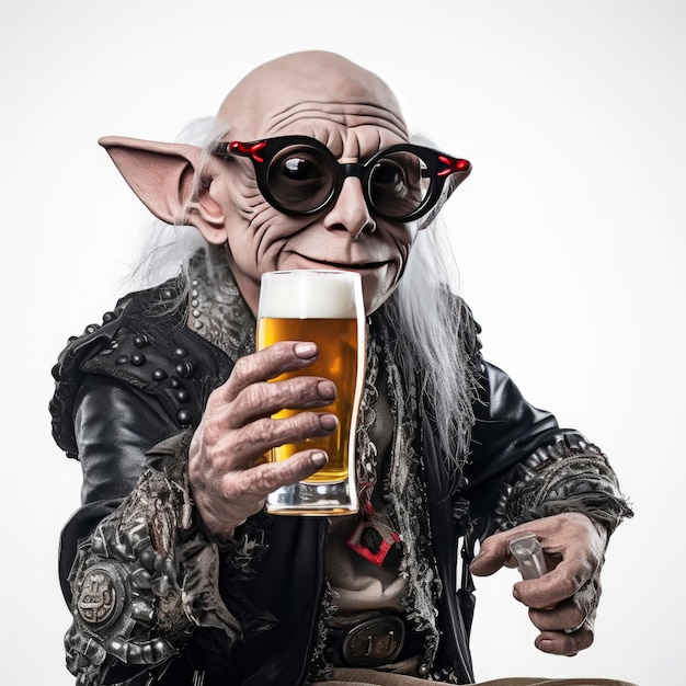 A goblin drinking beer