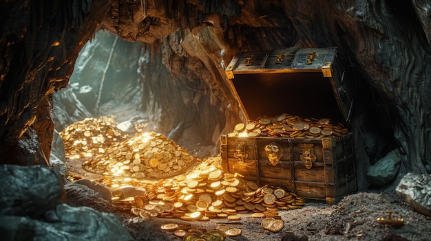 Foto goblin koningen schat schat verborgen in een grot rijkdom ongevraagd