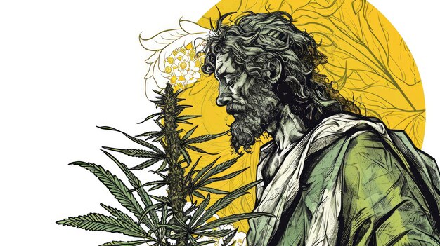 The god of cannabis in style of Albrecht Drer and Francisco