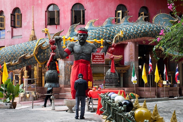 God of death or Prince of Devils or King of hell statue for thai people travel visit and blessing respect praying of Wat Samphran temple at Sam Phran city on January 9 2022 in Nakhon Pathom Thailand