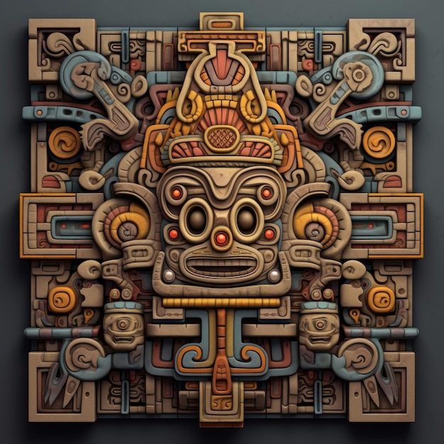 Foto dio volto antico ornamento piastrella pietra metallo consistenza maya incas vintage illustrazione foto