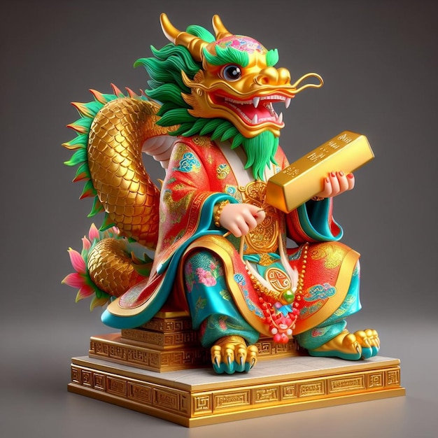 God of Fortune takes the form of an animated 3D Chinese dragon and sits on a small pedestal