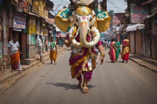 god Ganesh walking streets of India