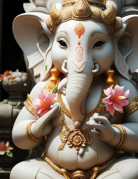 God ganesha with flowers head hindu statue Chaturthi picture