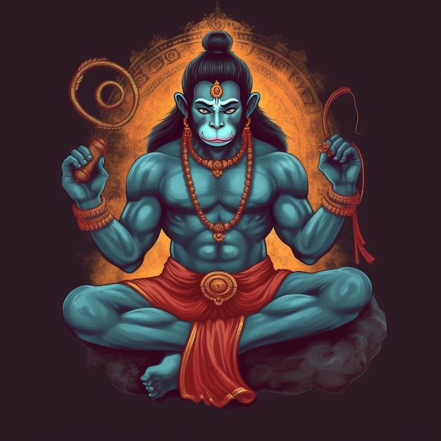 God Hanuman in meditation images generative ai