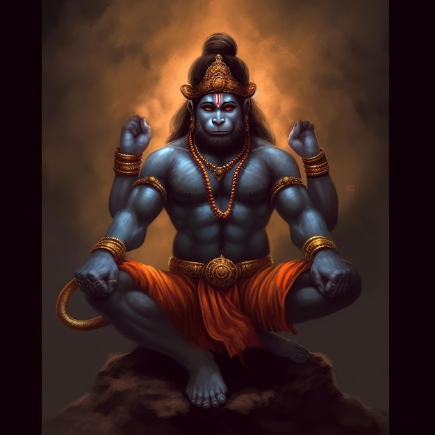 God Hanuman in meditation images generative ai