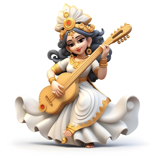 God Saraswati 3d isolated on white