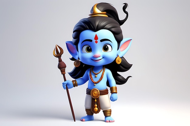 Photo god shiva 3d cute cartoon character wallpaper on white background shiv ji mahadev