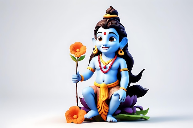 Foto sfondo di dio shiva 3d simpatico personaggio dei cartoni animati su sfondo bianco shiv ji mahadev