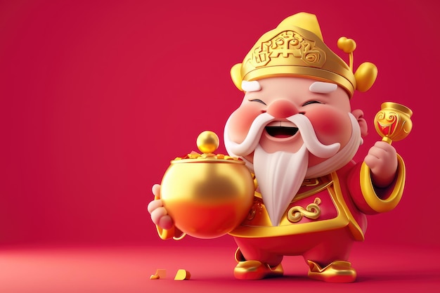 Photo god of wealth 3d chinese new year festivalchinese text translation gold and wealth