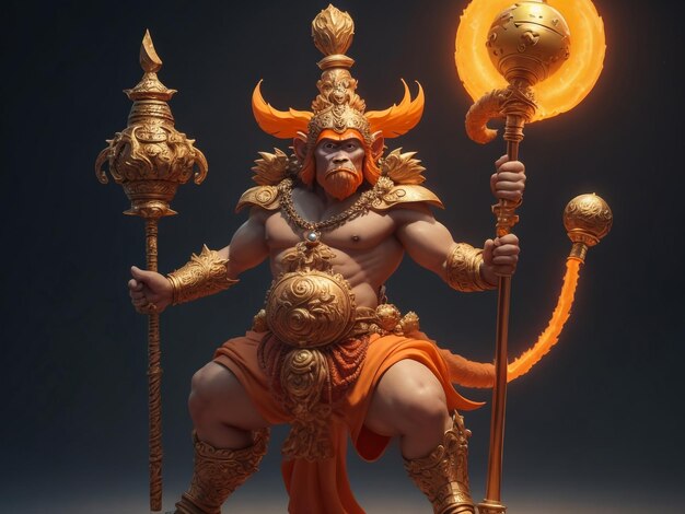 A god with tail holding big circular mace