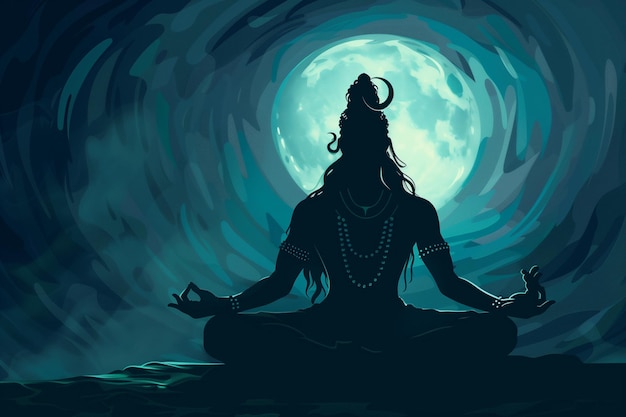 Goddelijke meditatie Illustratie van Heer Shiva in rustige contemplatie