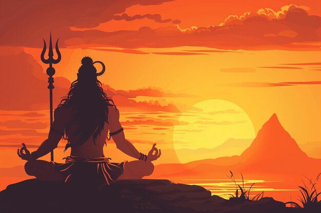 Goddelijke meditatie Illustratie van Heer Shiva in rustige contemplatie