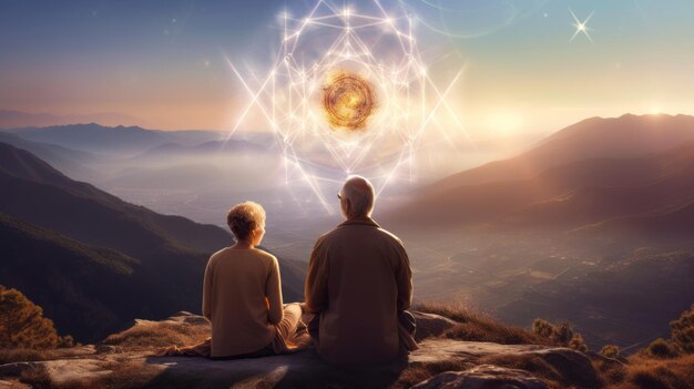 Foto goddelijke verbindingen de geestelijke reis van een bejaard echtpaar in een fractal wonderland