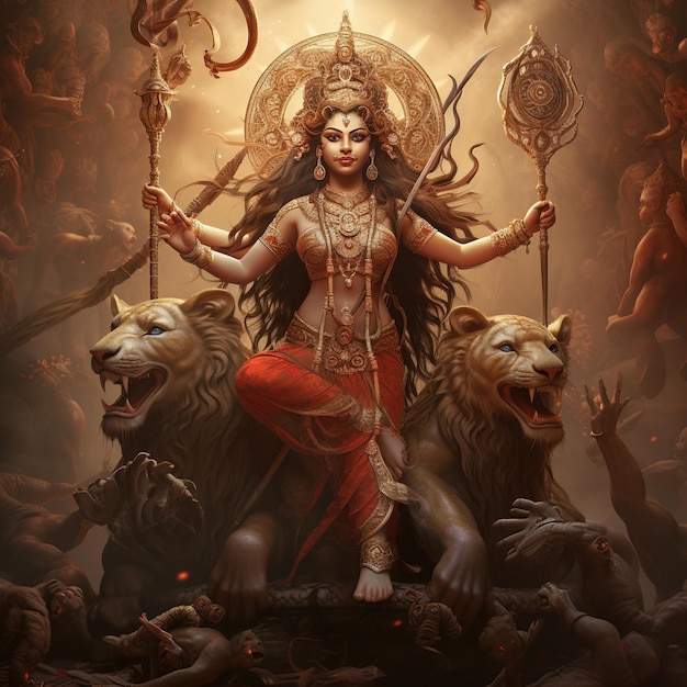 Богиня Дурга в Happy Durga Puja Subh Navratri с фоном Generative Ai