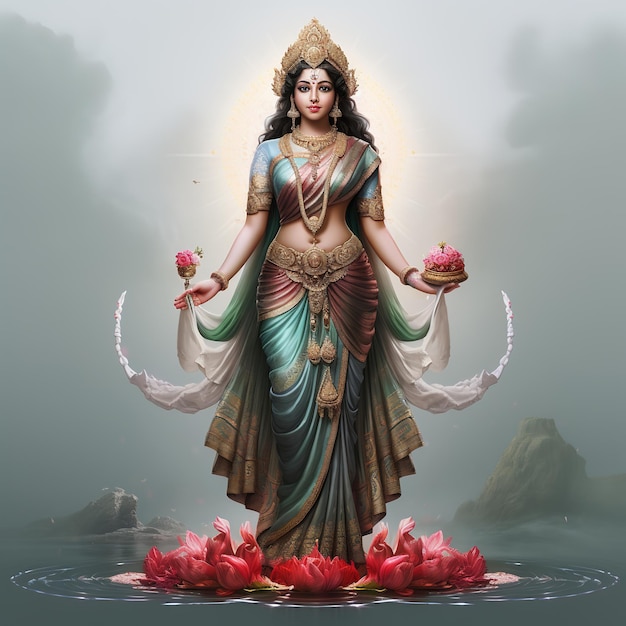 Дизайн поздравительной карточки богини Лакшми для фестиваля света под названием Diwal Generative Ai