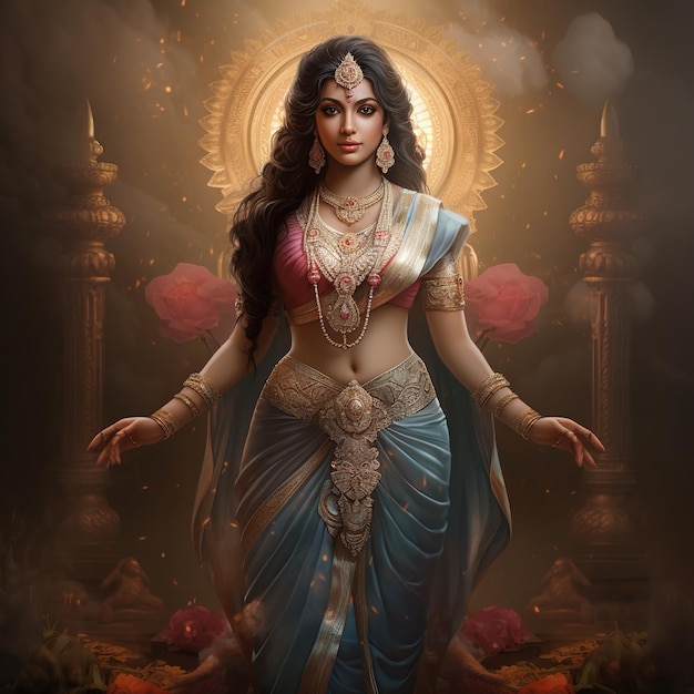 Goddess Lakshmi Greetings Card Design for Light Festival called Diwal Generative Ai