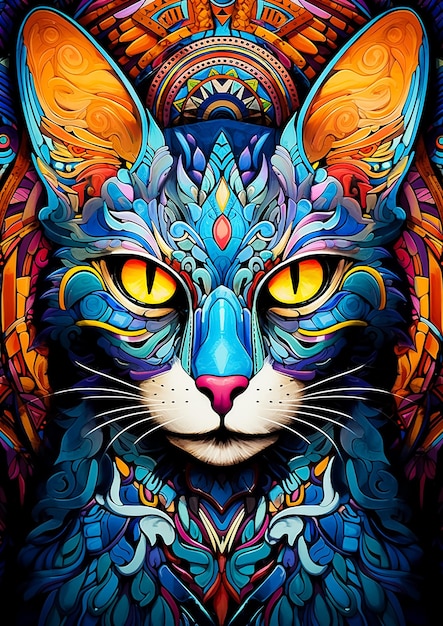 Goddess Royal Cat in full Accessories colorful pattern mandala