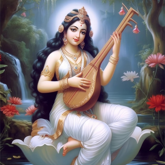 Photo goddess saraswati the embodiment of knowledge generative ai