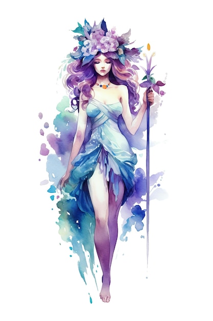 Goddess watercolor clipart cute isolated on white background with Generative AI Technology