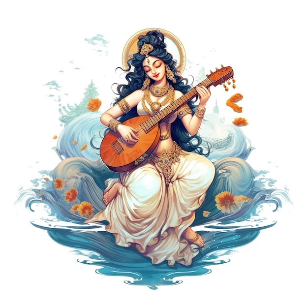 Goddess of Wisdom Saraswati for Vasant Panchami Generative ai