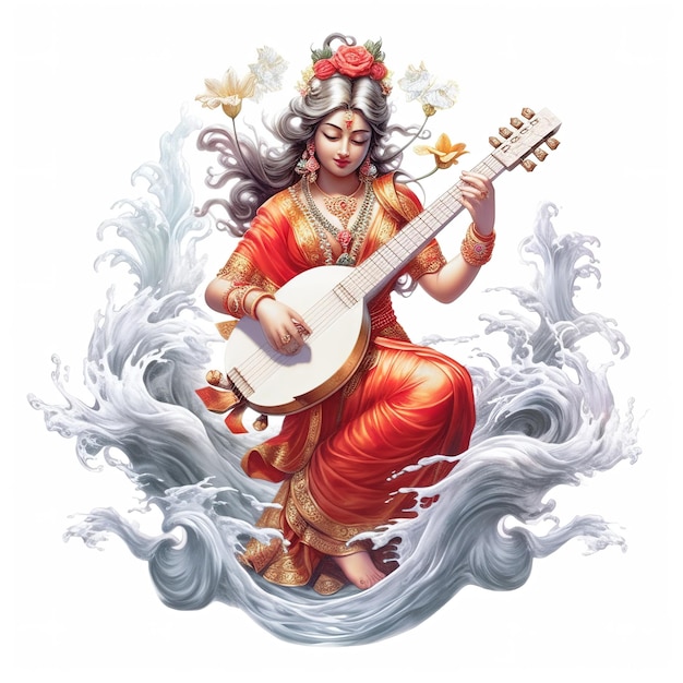 Goddess of Wisdom Saraswati for Vasant Panchami Generative ai