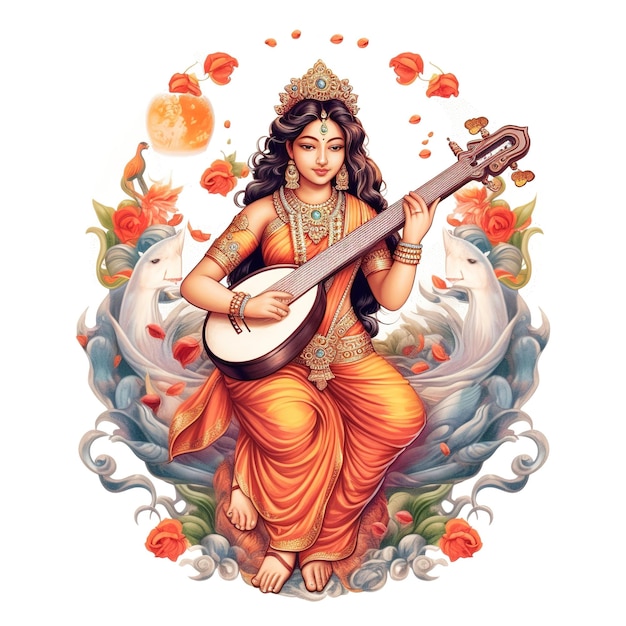 Богиня мудрости Сарасвати для Vasant Panchami Generative ai