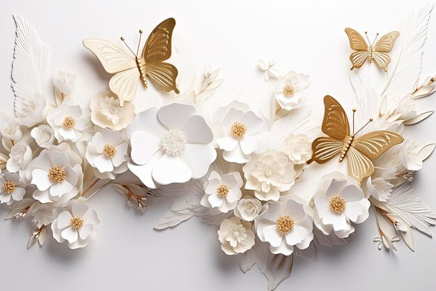 Photo goden butterflies with white flowers