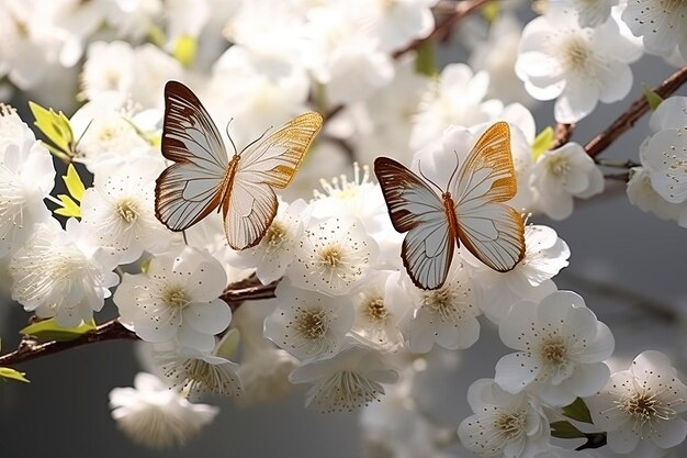 Photo goden butterflies with white flowers