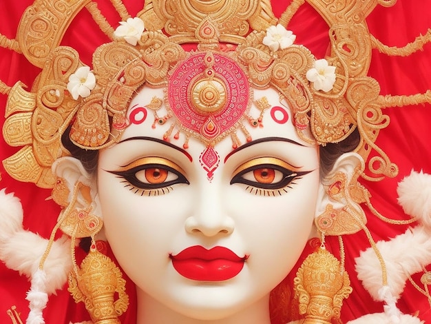 Godin Durga gezicht in Happy Durga Puja Subh Navratri Indiase religieuze header banner achtergrond