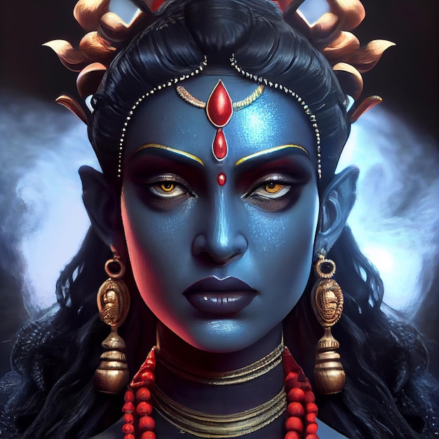 Godin Kali portret illustratie Hindoe god Mahakali Bhadrakali of Kalika
