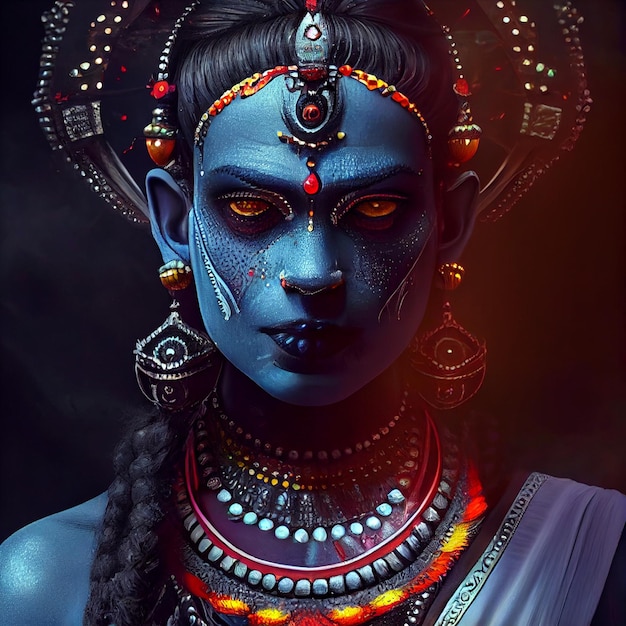 Godin Kali portret illustratie Hindoe god Mahakali Bhadrakali of Kalika