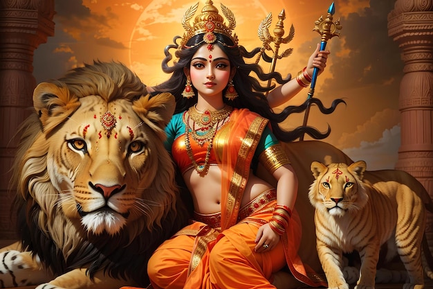 Godin Maa Durga Happy Navratri Gelukkige Durga Puja Subh Navratri achtergrond