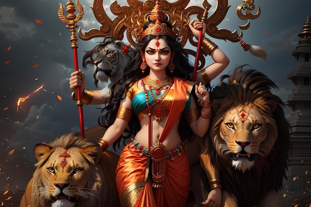 Godin Maa Durga Happy Navratri Gelukkige Durga Puja Subh Navratri achtergrond