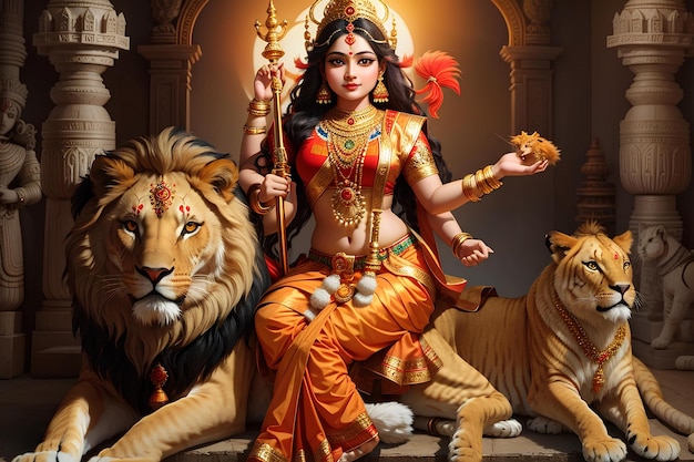 Godin Maa Durga Happy Navratri Gelukkige Durga Puja Subh Navratri achtergrond