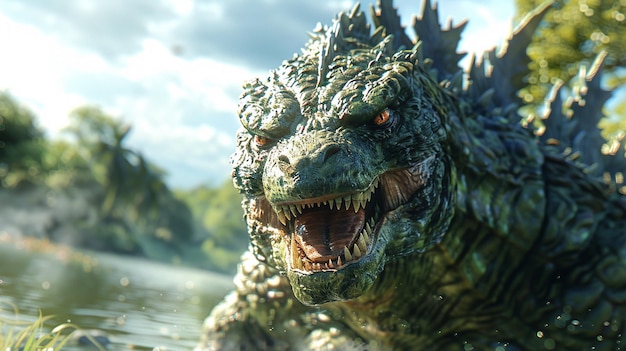 Photo godzilla in the city photorealistic ultra sharp ultra sharp focus ultra detailed focus simplicity hi