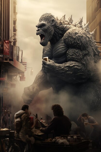 Foto godzilla mangia la fotografia di king kong