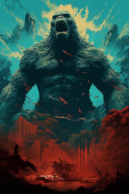 Photo godzilla king kong mixed together