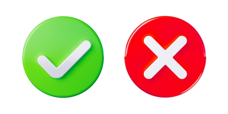 Foto goed en fout 3d icons acceptatie en afwijzing concept rode en groene ronde iconen
