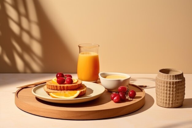 Goedemorgen scène met ontbijt koffie sap drank en geweldig uitzicht