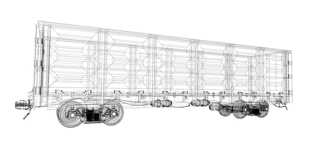 Foto goederen vagon, spoorwagoncarrosseriestructuur, draadmodel