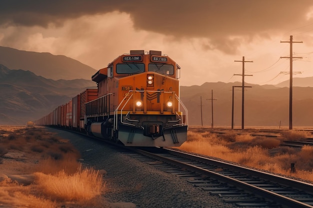 Goederentreinvervoer van spoorwegwagons met vrachtcontainers scheepvaart Spoorweglogistiekconcept