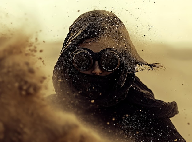 Goggle Girl in Desert Sands beschermt haar ogen door zand Glasses Safari