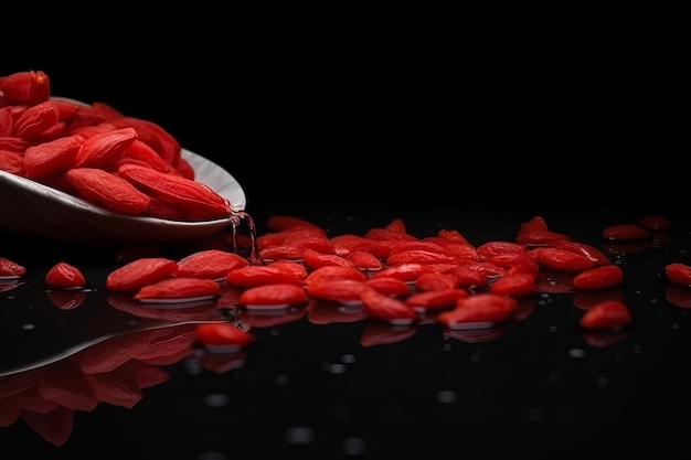 Goji berries on black background