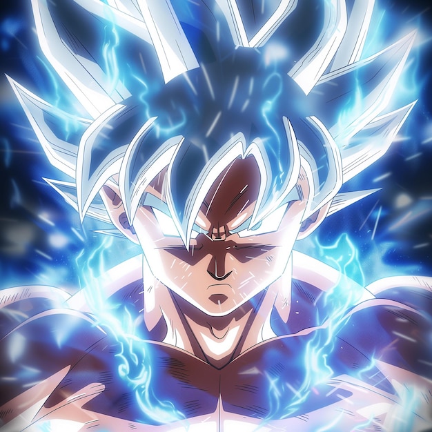 Gokus eyes blaze with an intense silver glow