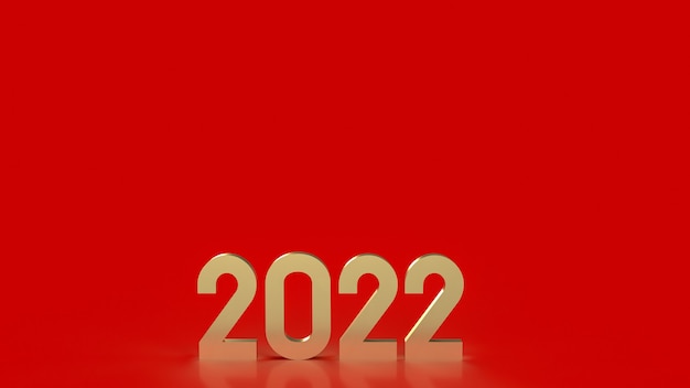 Photo the gold 2022 on red background for new year  concept 3d rendering