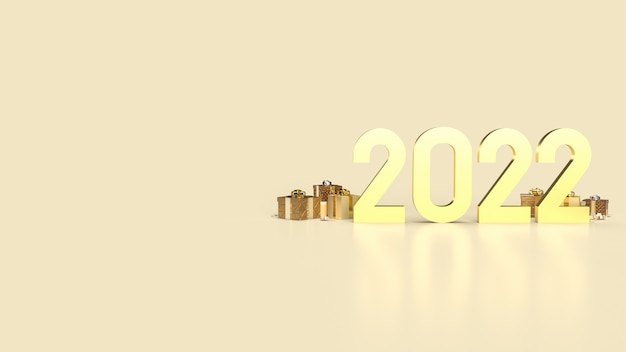 Photo the gold 2022 on red background for new year  concept 3d rendering