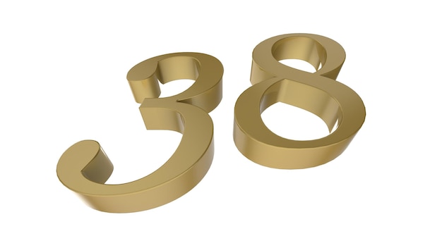 Gold 38 number 3d illustration rendering